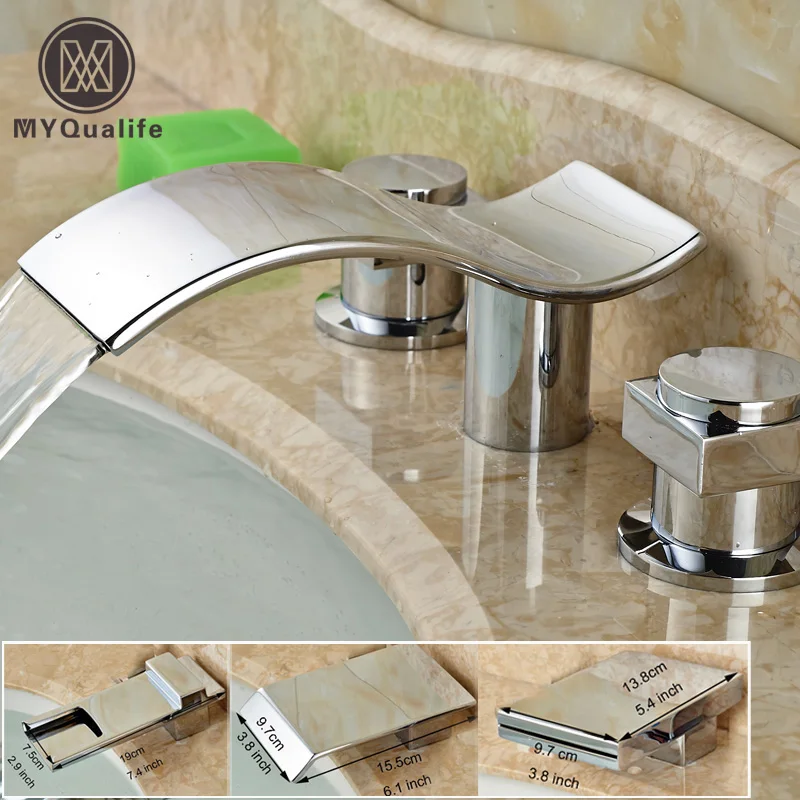 Для ванной полированный хромированный Водопад смеситель для раковины широкий