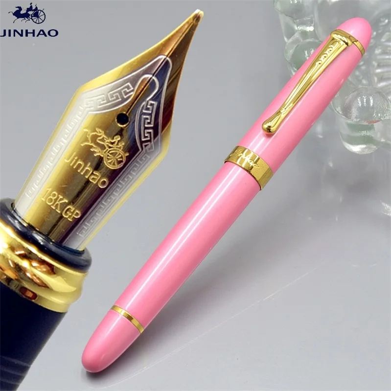 Высокое качество Jinhao X450 22 Цвета авторучки с золотой клип канцелярия Школьные принадлежности М перо Письма чернилами подарки - Цвет: 1 pink