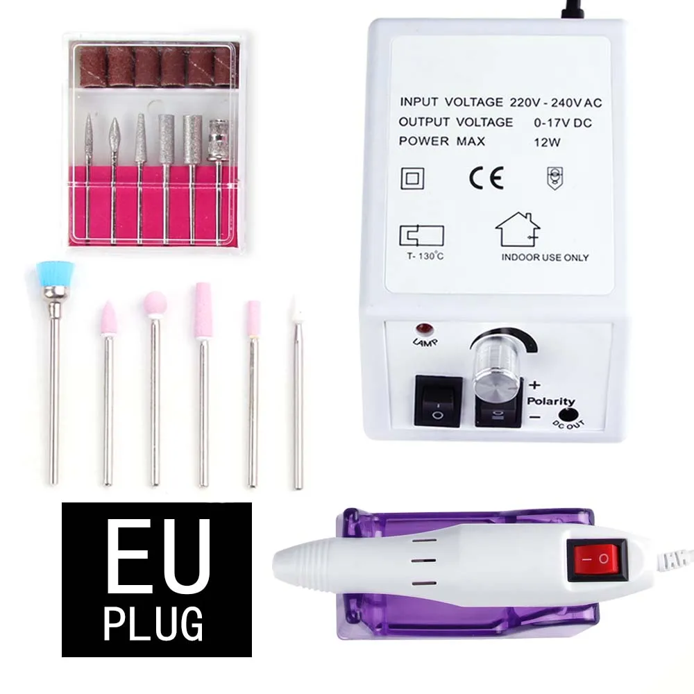 White EU PLUG Set6 Электрические ногтей сверлильный станок Маникюр Педикюр Инструменты Kit ногтей полировщик шлифовальный глазуровку для гель-лака 1 шт. Каспидальные головы - Цвет: White EU PLUG Set6