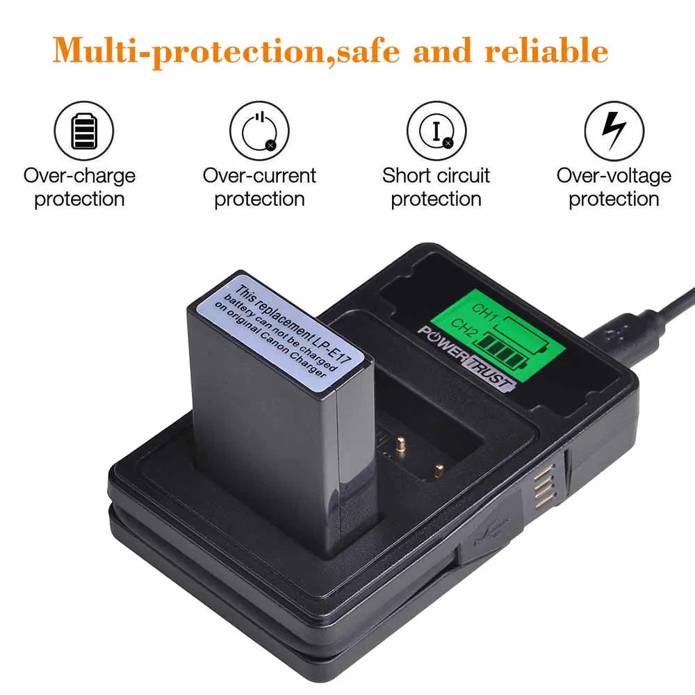 PowerTrust 2X LP-E17 LPE17 LP E17 батарея+ ЖК USB зарядное устройство с портом типа C для Canon EOS M3 M5 M6 Rebel T6i T7i EOS 77D 750D