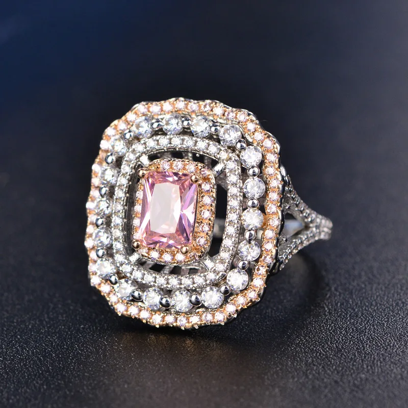 

Wedding Rings For Women S925 Sterling Fine Jewelry Pink Square Luxury Ring Bridal Engagement Rinngen Accessories
