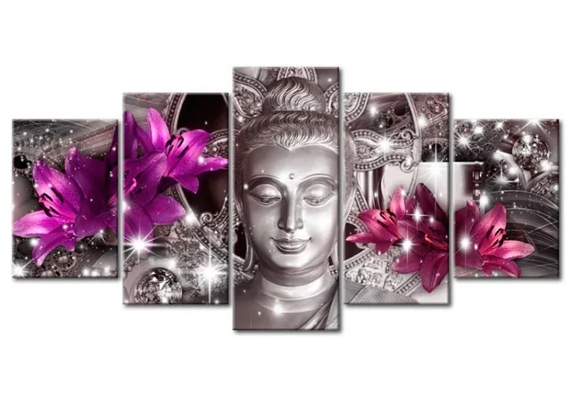 

5 pcs diamond embroidery lily buddha diamond painting full square round diamond mosaic cross stitch kits,gift,Multi-pictures
