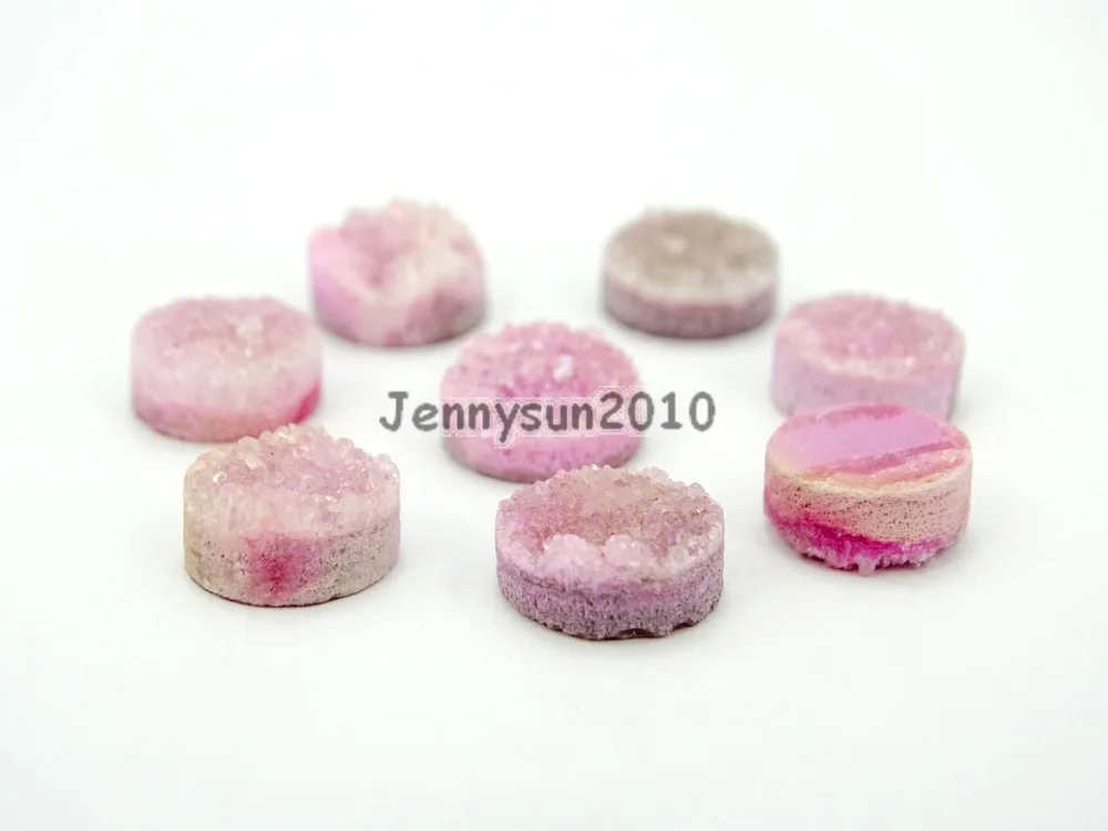 

12mm Light Pink AB (No Hole) Druzy Quartz Ag-ate Flat Back Connector Round Cabochon Beads Jewelry 10 Pcs /Pack