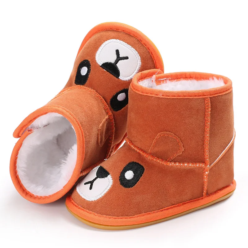 Зимние Бархатные Теплые Детские ботиночки с рисунком медведя из мультфильма Raise