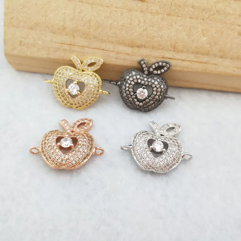 

10 Pieces CZ zircon Micro Pave apple shape Connector Double Bails Beads Charm for DIY Bracelet necklace Jewelry Finding CT425