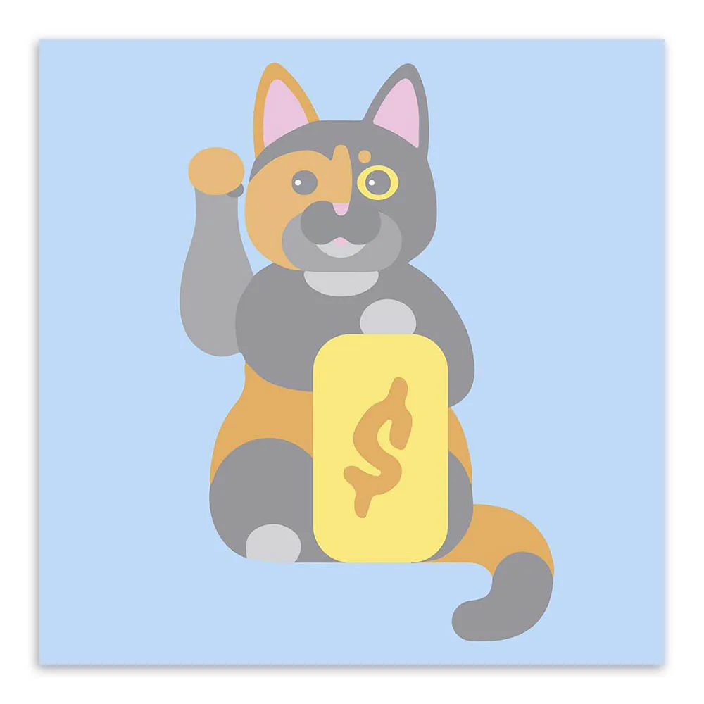 Японский Maneki Neko Cat синий Современный абстрактный постер с принтом хипстер