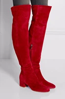 women shoes winter flat red suede over the knee boots round toe thick heels tight high boots side zipper stretch long botas