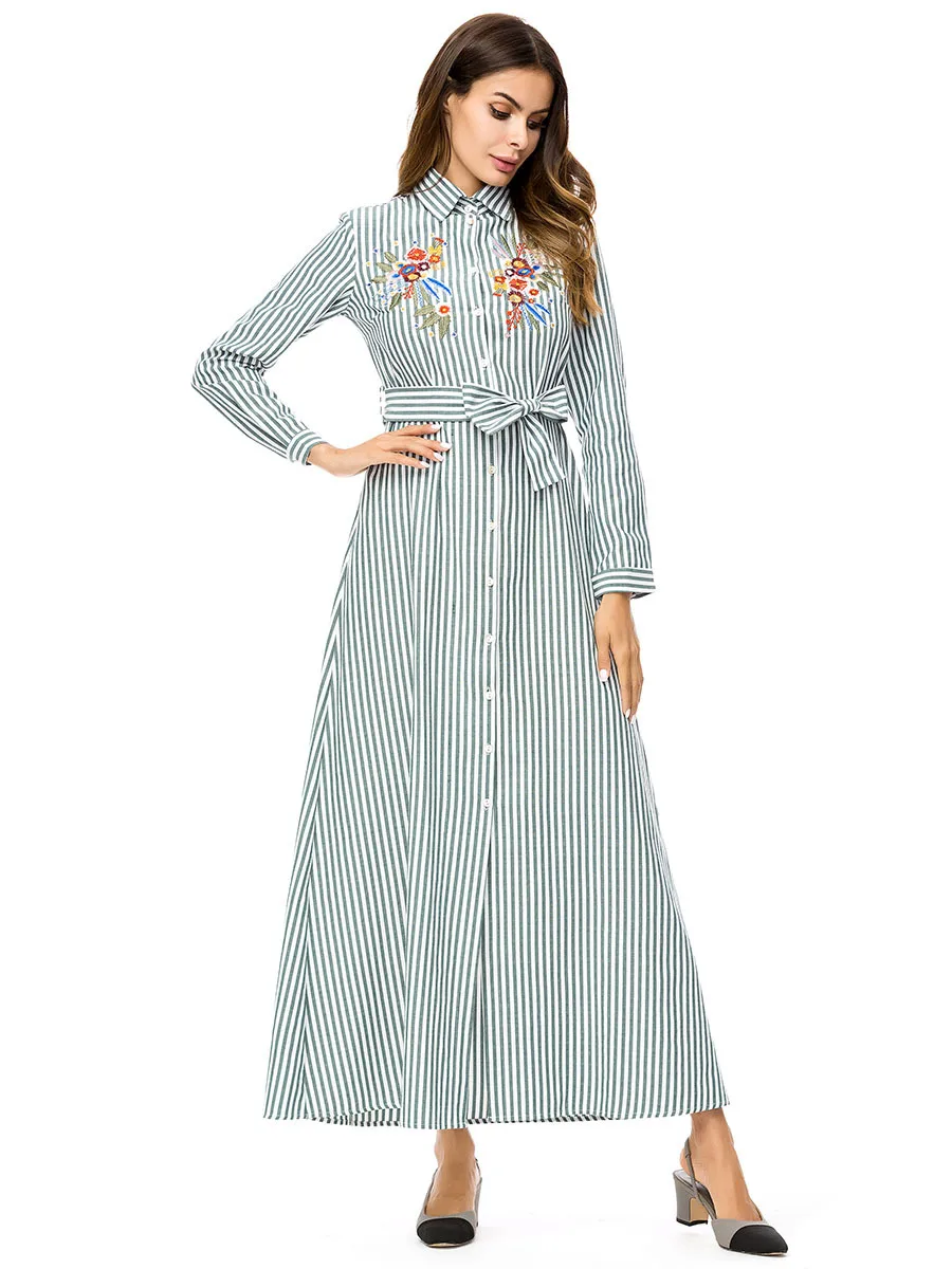 Офисное женское Трендовое платье abaya с вышивкой сезон весна осень длинное в