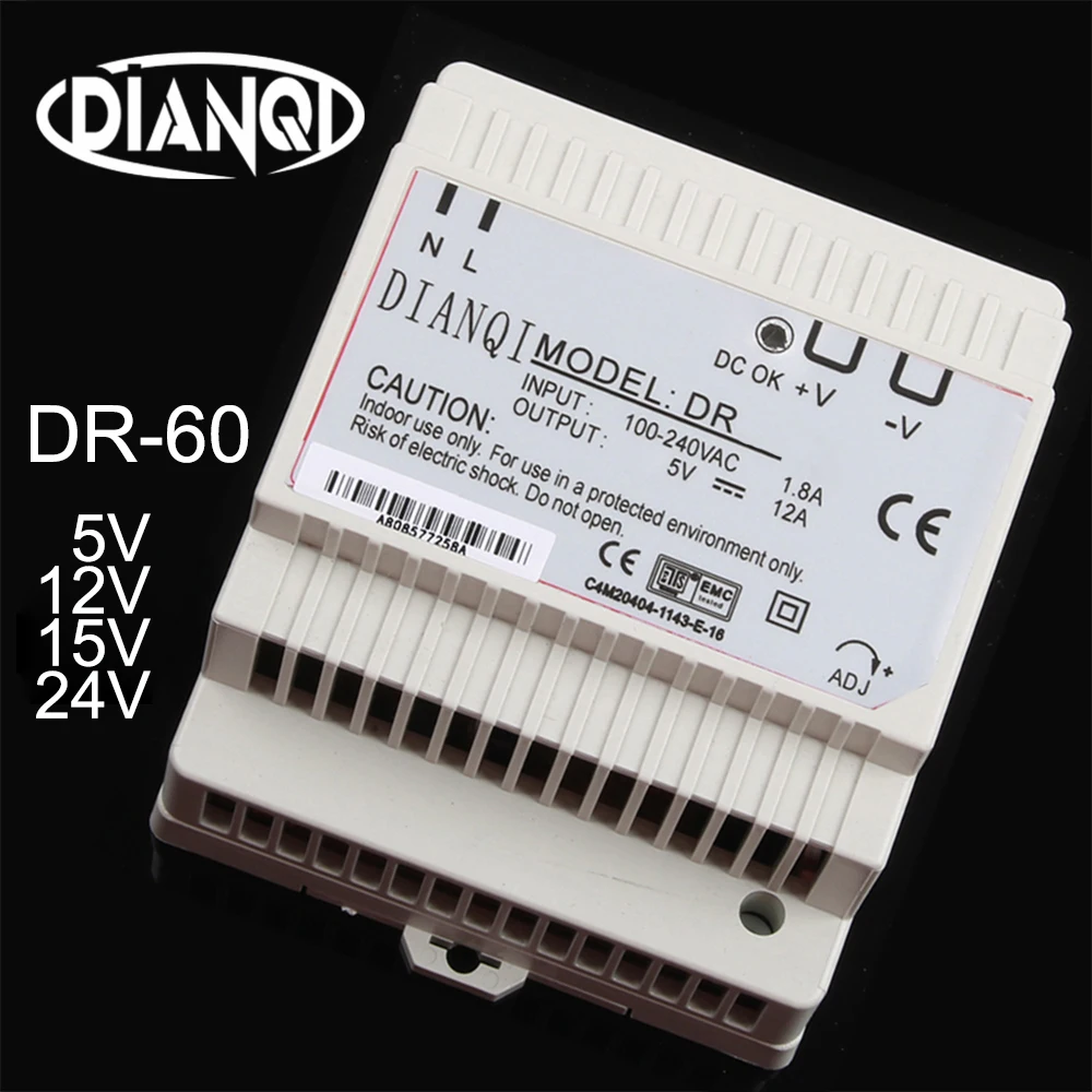 DIANQI DR-60W 12 В 24 в 15 в 48 в din-рейка импульсный источник питания ac-dc драйвер регулятор напряжения источник питания DR-60-12 DR-60-24 60-48