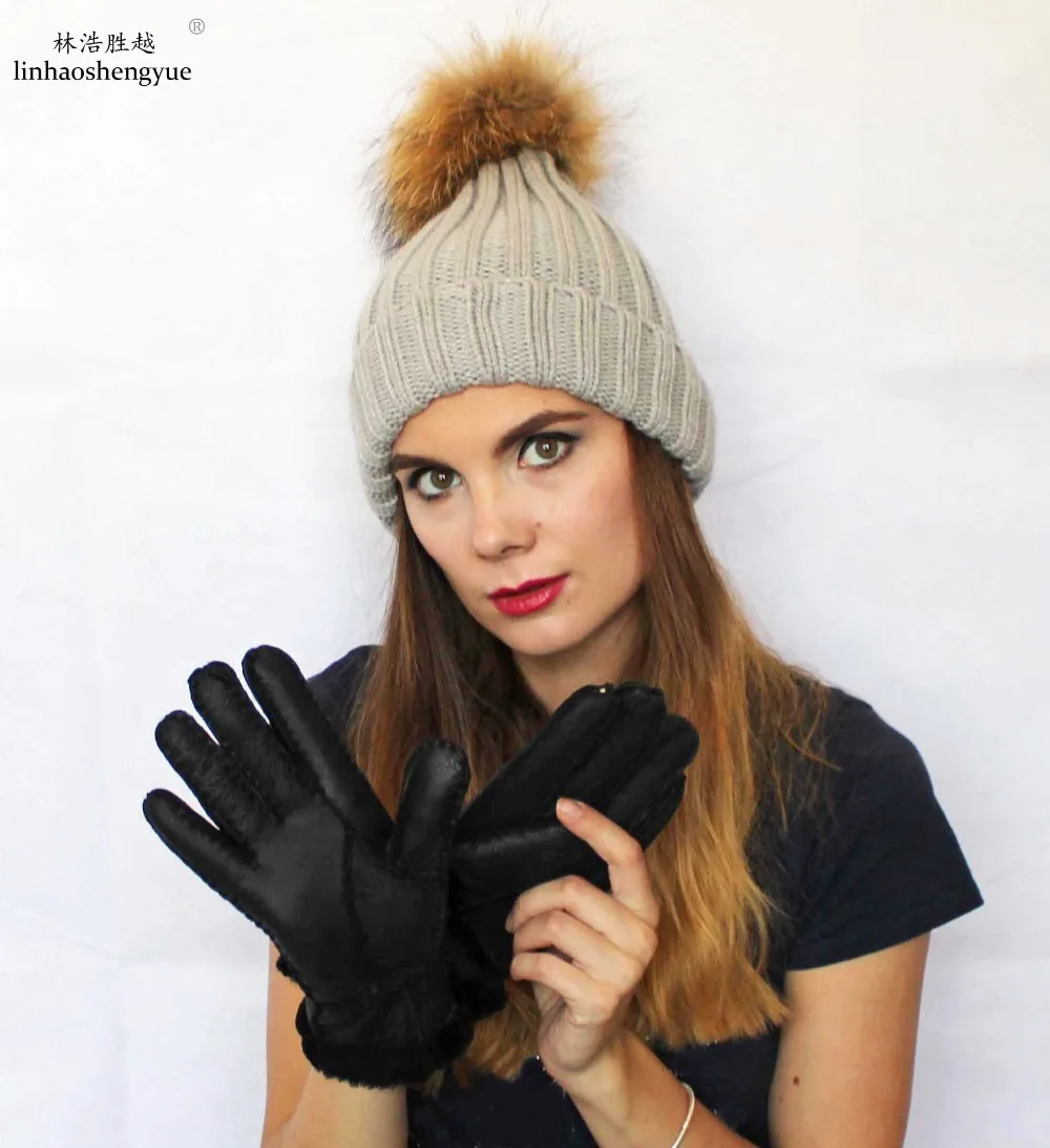 

Linhaoshengyue Women Fur Glove Fashion Bow