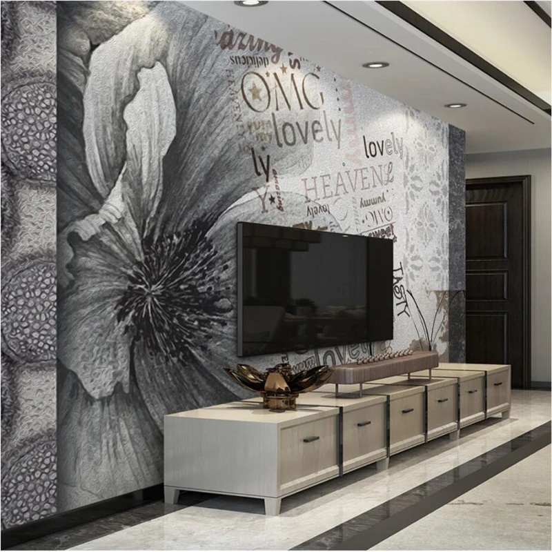 

beibehang Large Custom Wallpaper Mural Fashion Vintage American Flower English Letter Splicing TV Background Wall