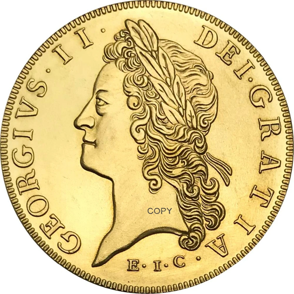 

Great Britain George II gold 5 Guineas 1729 E.I.C. Brass Metal Copy Coins