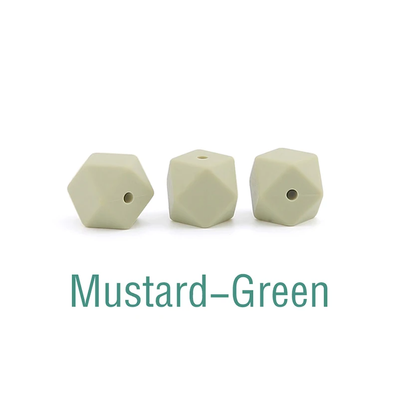 Mustard Green Силиконовые бусины шестигранные бусины 14 мм 10 шт. пищевой силиконовый Прорезыватель для зубов DIY пустышки бусы-клипсы Ожерелье детский Прорезыватель давайте сделаем - Цвет: Mustard Green