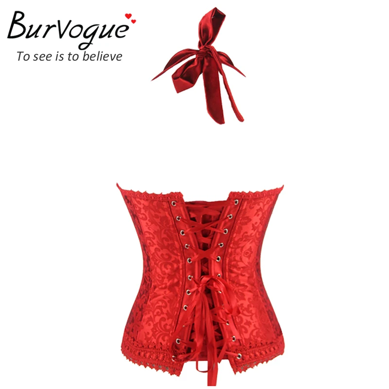 Женский корсет бюстье Burvogue черный красный кружевной с бретельками overbust|bustier
