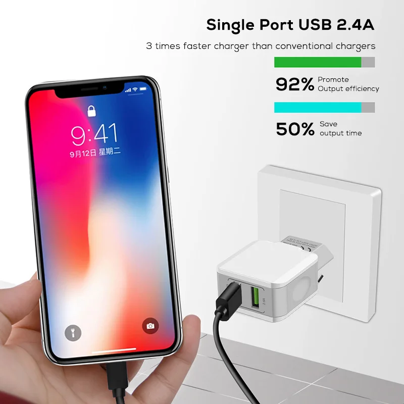 SUPTEC 5V 2.4A двойное зарядное устройство USB для IPhone 8 Plus 6 7 X Xs Max XR быстрое настенное
