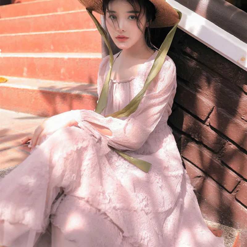 Женское французское романтичное кружевное платье в стиле ретро летнее