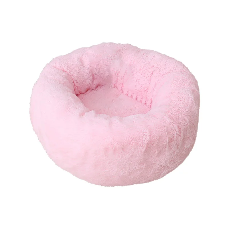 Pink Long Plush Пончик Теплый кот Кровать круглые плюшевые щенок пещера собака гнездо кровать мягкая зимняя собака кровать для чихуахуа плюшевый питомник кровати для маленьких собак/кошек - Цвет: Pink Long Plush