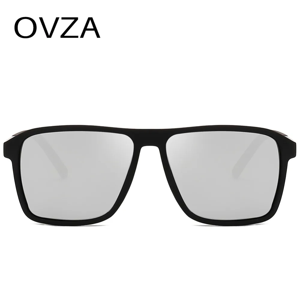 Мужские зеркальные солнцезащитные очки OVZA черные прямоугольные с