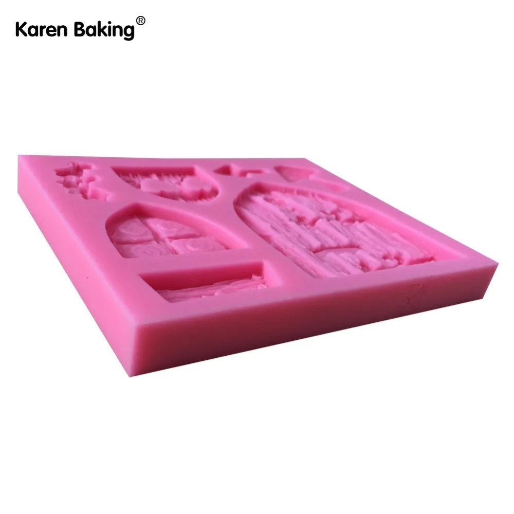 Деревянные двери в форме окон Fondant форма для торта кухонные силиконовые