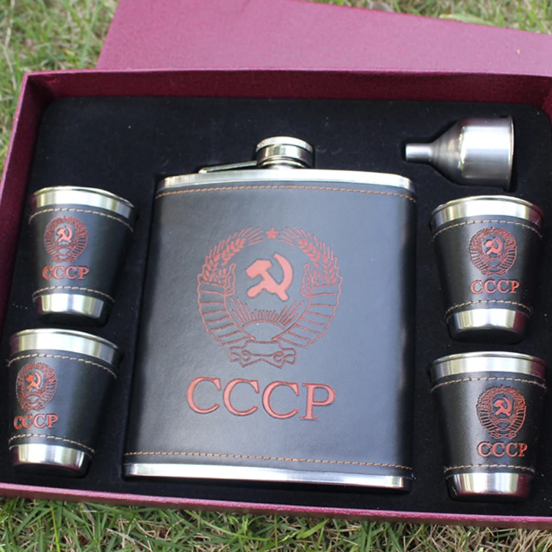 18 унций роскошный набор фляг из нержавеющей стали чип искусственной кожи Флагон