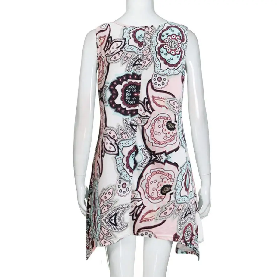 

Casual Blouse For Women Sexy Printed Sleeveless Blouse Irregular Long Tunic Tops Loose Tank Tops Korean Camisa Feminina