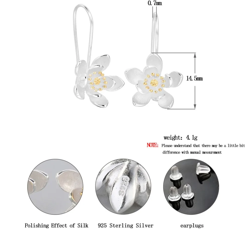 Женские серьги подвески с цветами и лотосом|drop earing|925 sterlingdrop earrings |