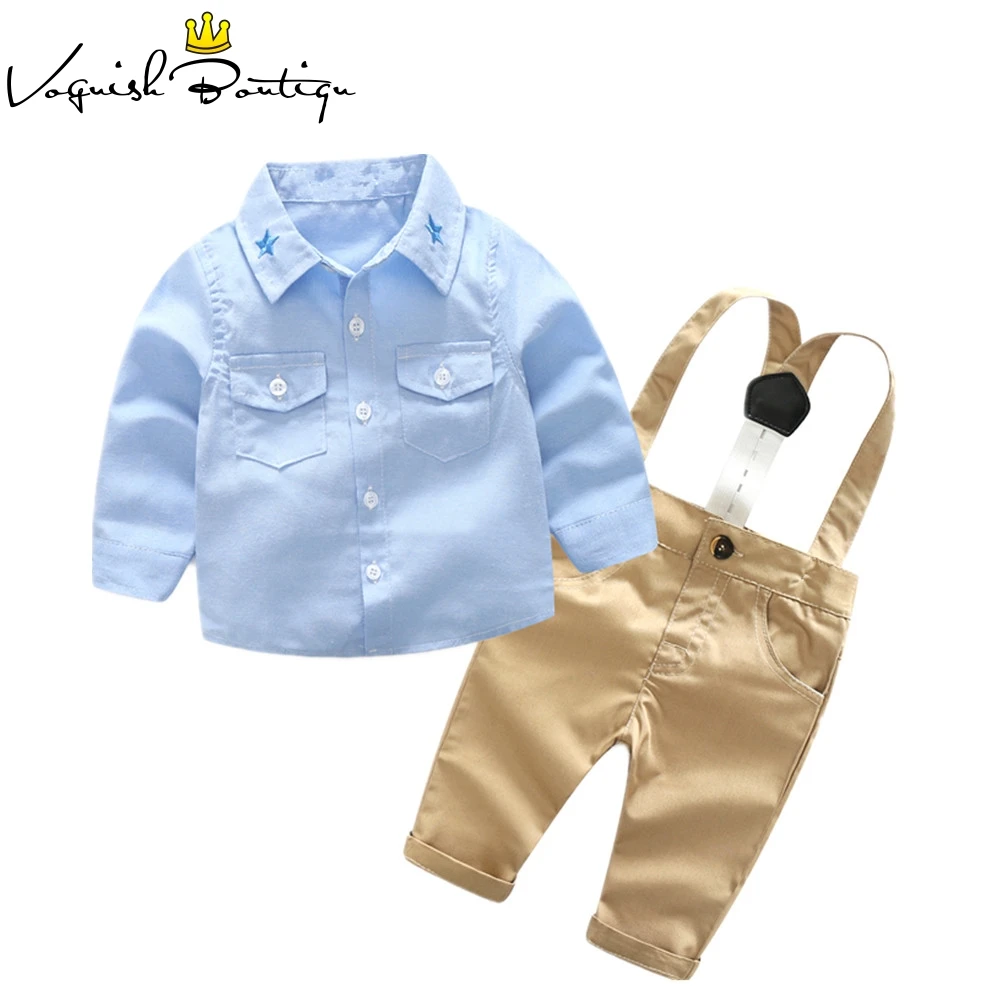 Newborns clothes fashion baby clothing set blue shirt with casual overalls 2pcs/set for newborn |
