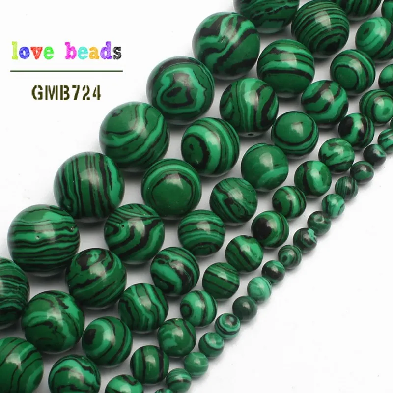 Оптовая продажа круглые бусины из зеленого малахита для изготовления ювелирных