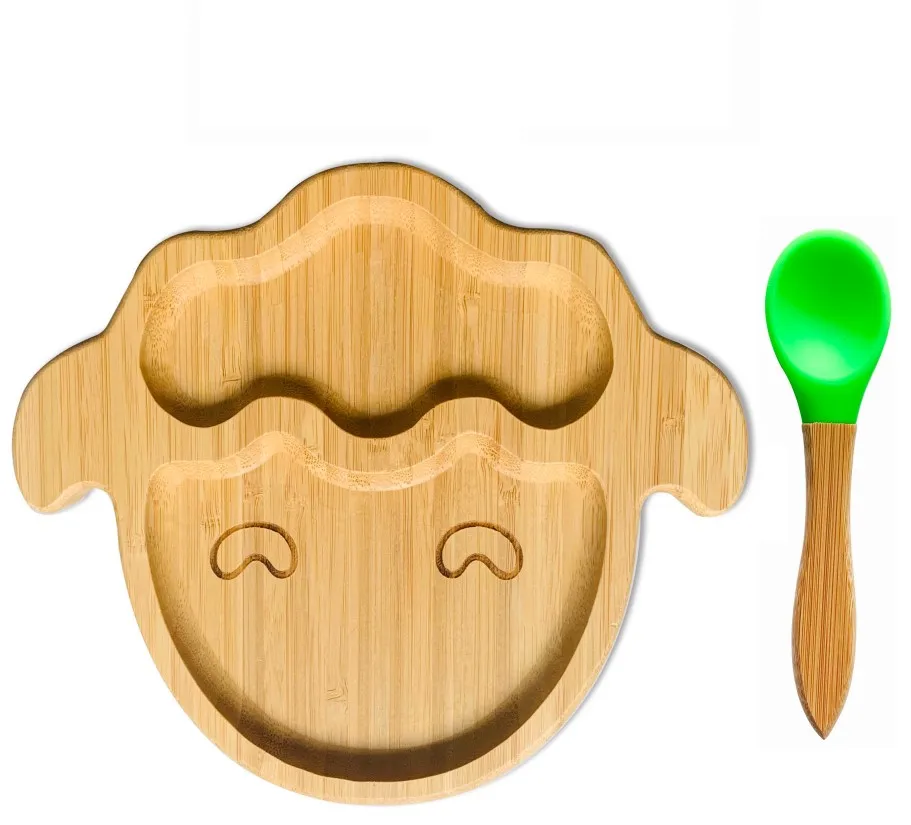 GreenPlate and Spoon Миска на присоске из бамбука и силикона, детская Тарелка на присоске, Бамбуковая посуда для кормления детей, миска для кормления ребенка - Цвет: GreenPlate and Spoon