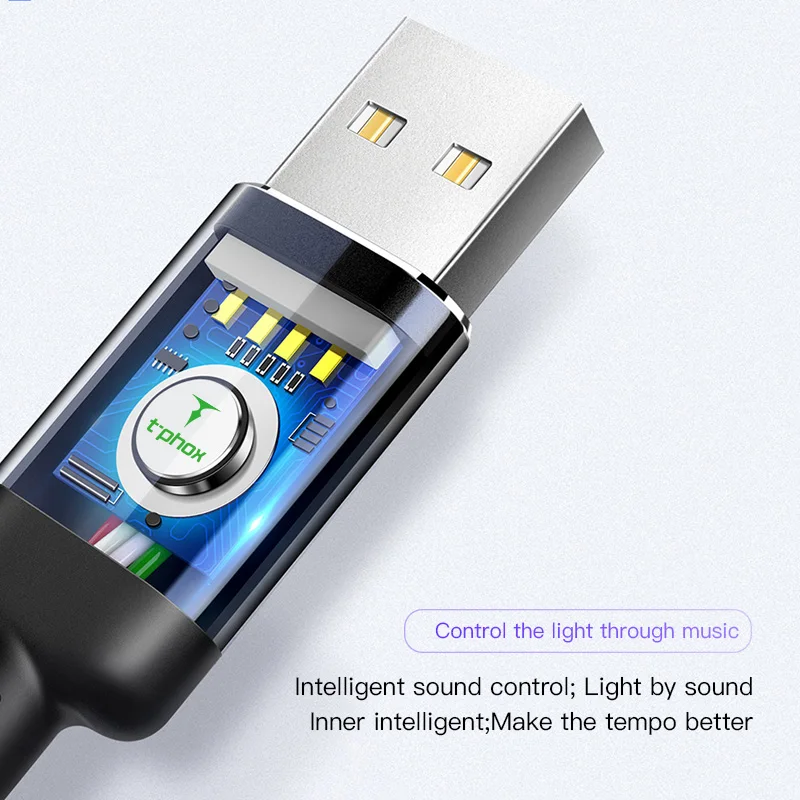 T-phox кабель USB для акустического управления быстрой зарядки танцевальный