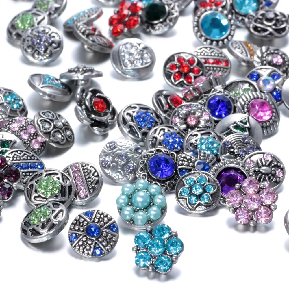 

Wholesale 50pcs/lot Mixed Rhinestone Styles 12mm Snap Button Jewelry For DIY Charms bracelet Snap Jewelry