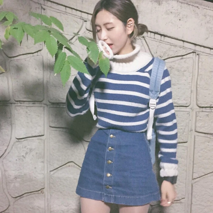 South Korea ulzzang BF autumn wind tide Harajuku Korean loose solid turtleneck long sleeved sweater coat of female students | Женская