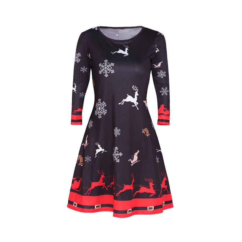 S-3XL Large Size Winter Women Dresses Casual Cute Printed Christmas Dress 2018 Party Short Plus Vestidos | Женская одежда