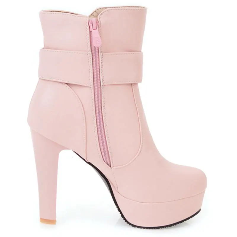 

Fanyuan 2017 Women Sexy Motorcycle Boots High Heels Ankle Boots Autumn Round Toe Fashion Thick Heels Ankle Boots Platform shoes