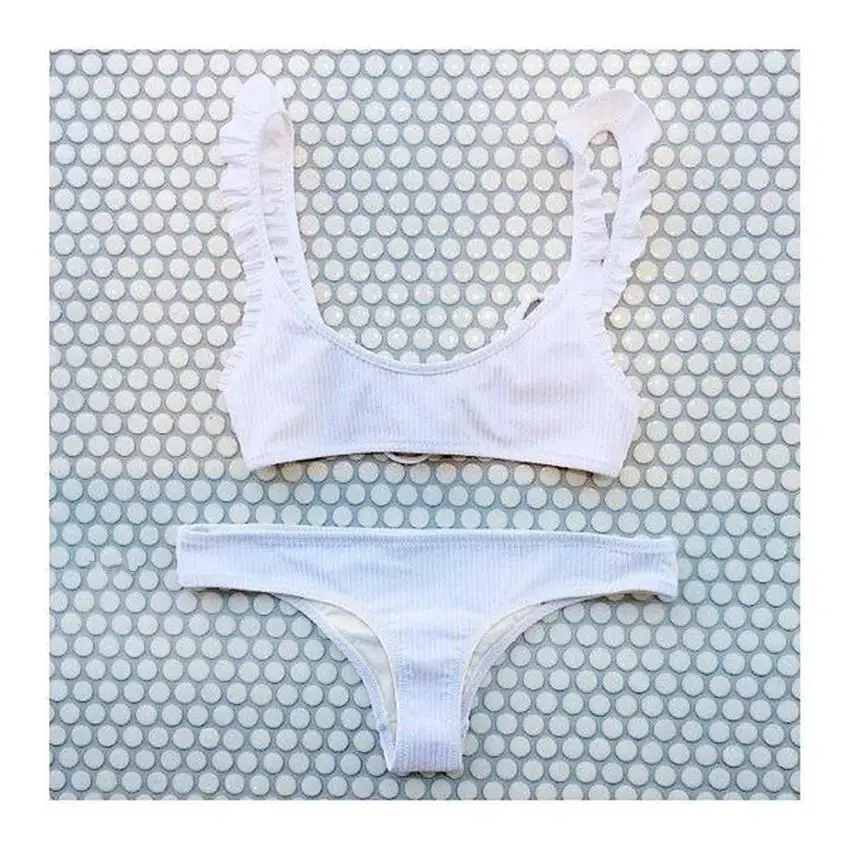 Белый гофрированный сексуальный бандажный бикини 2018 купальник женский