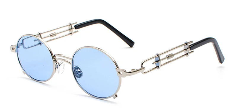 silver with blue Kachawoo металлические круглые стимпанк Солнцезащитные очки для мужчин Ретро Винтаж Готический паровой панк Солнцезащитные очки для женщин Лето - Цвет линз: silver with blue