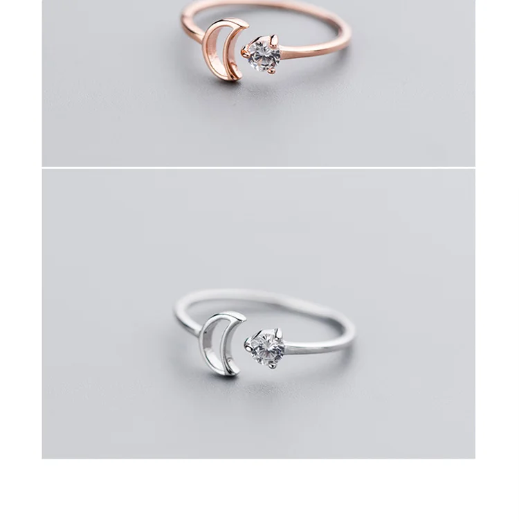 Trusta 925 Solid Real Sterling Silver Fashion Women Rose Silver Moon Opening Rings Size 5 6 7 For Teen Girls Lady's DS1049