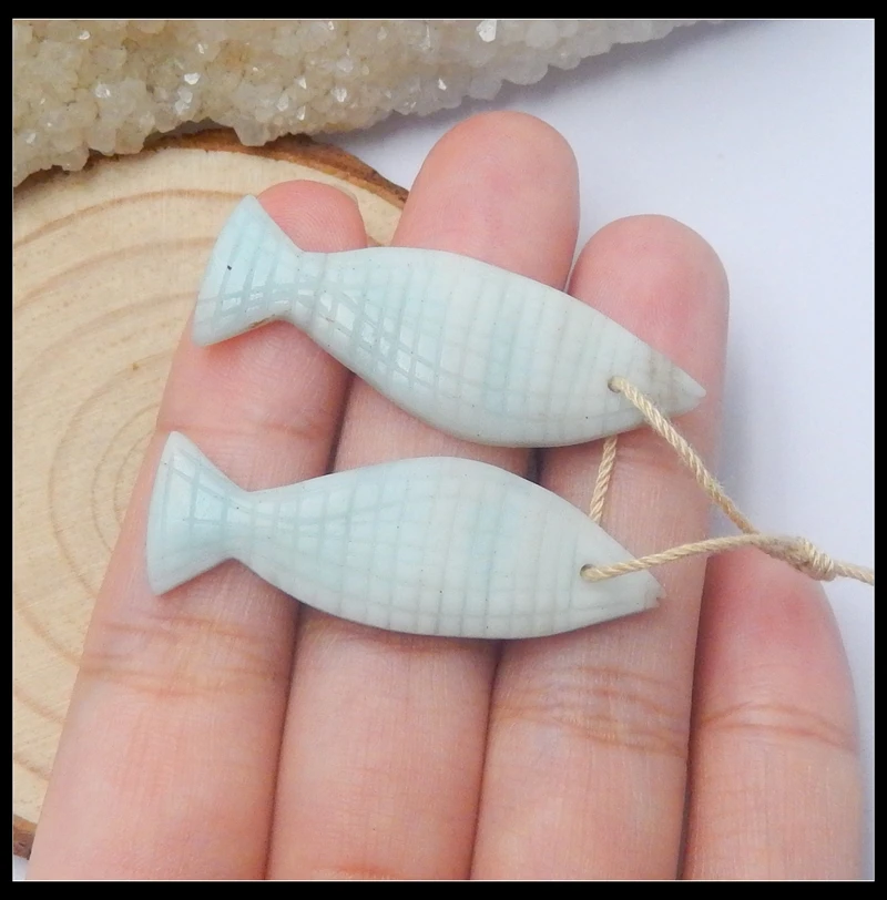 Распродажа 1 пара натуральных камней Амазонит Резные Рыбы драгоценные камни