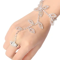 women crystal rhinestone leaf hand harness bracelet slave chain link foot finger accesries for wedding gift exotic accessories
