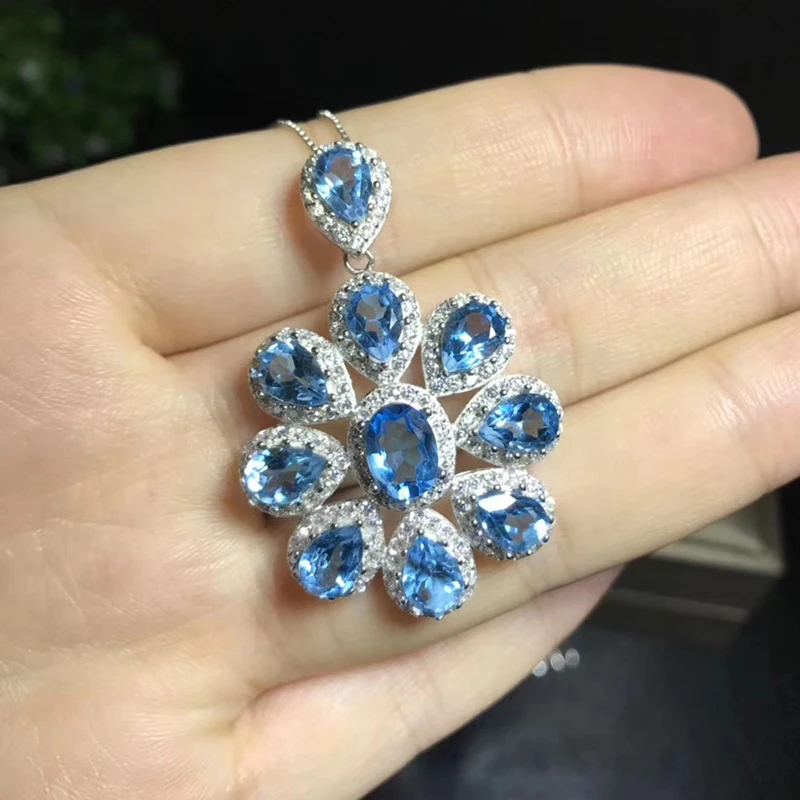 Ослепительно серебро топаз кулон 10 шт. природный Твердого 925 Silver ювелирные