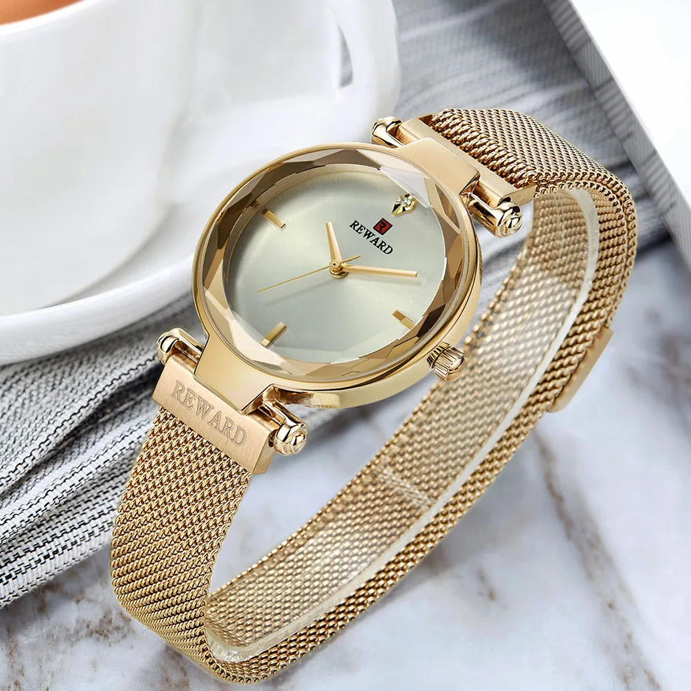 Роскошные брендовые золотые часы для женщин модные женские кварцевые с