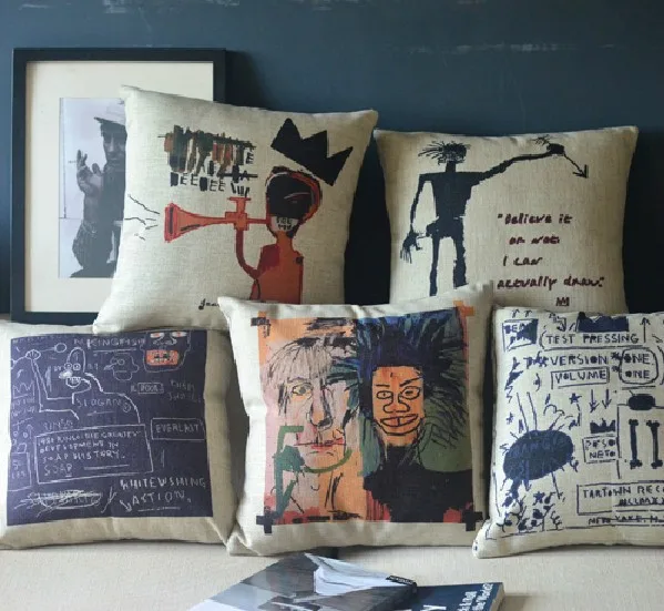 Граффити Basquiat простой ретро стиль хлопчатобумажная подушка льняная