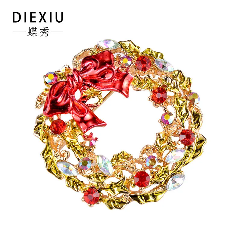 Модные изысканные Винтаж Рождественский венок брошь сплав в форме цветка со