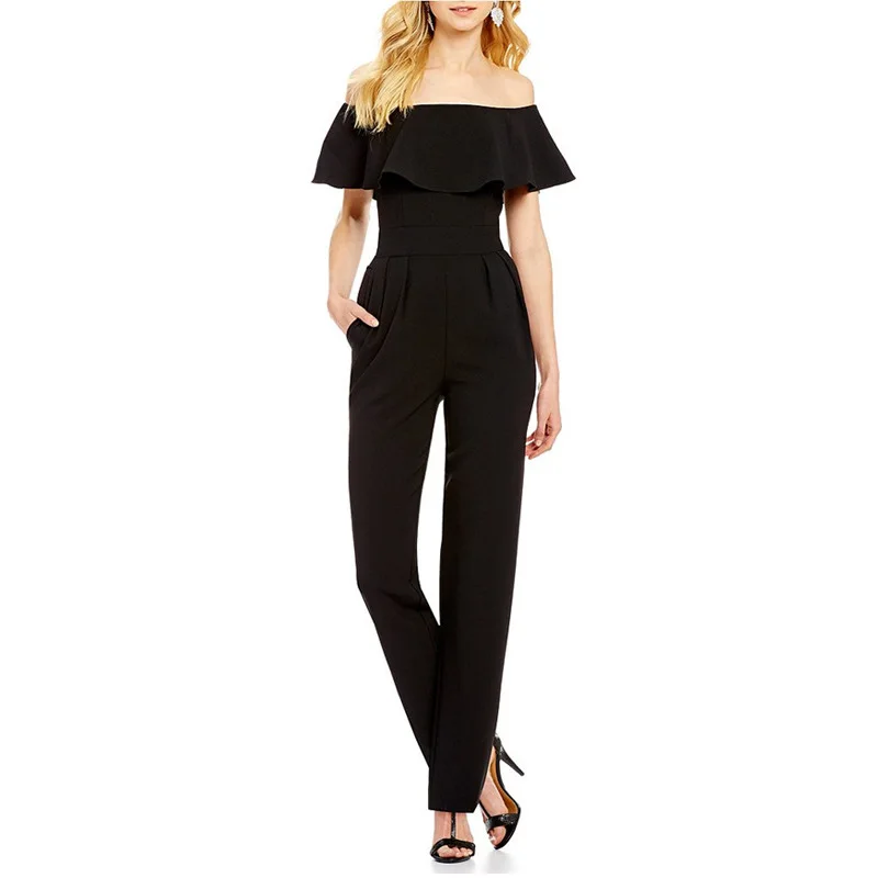 

Women Jumpsuit Summer Off Shoulder Strapless Ruffled Chiffon Jumpsuits Full Length Female Body for Women Elegant Overalls