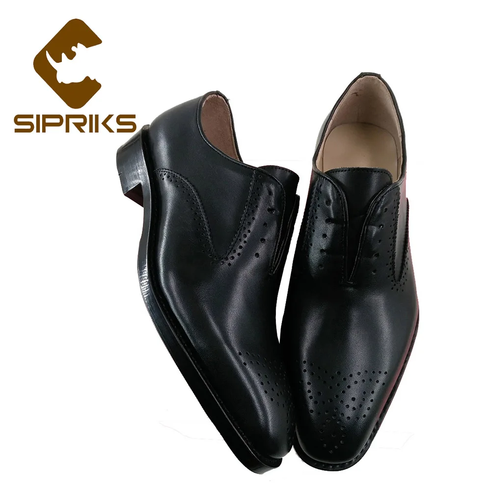 

Sipriks Italian Custom Black Brogue Shoes Men's Retro Goodyear Welted Dress Shoes Calf Leather Outsole Oxfords Gents Suit 44 45