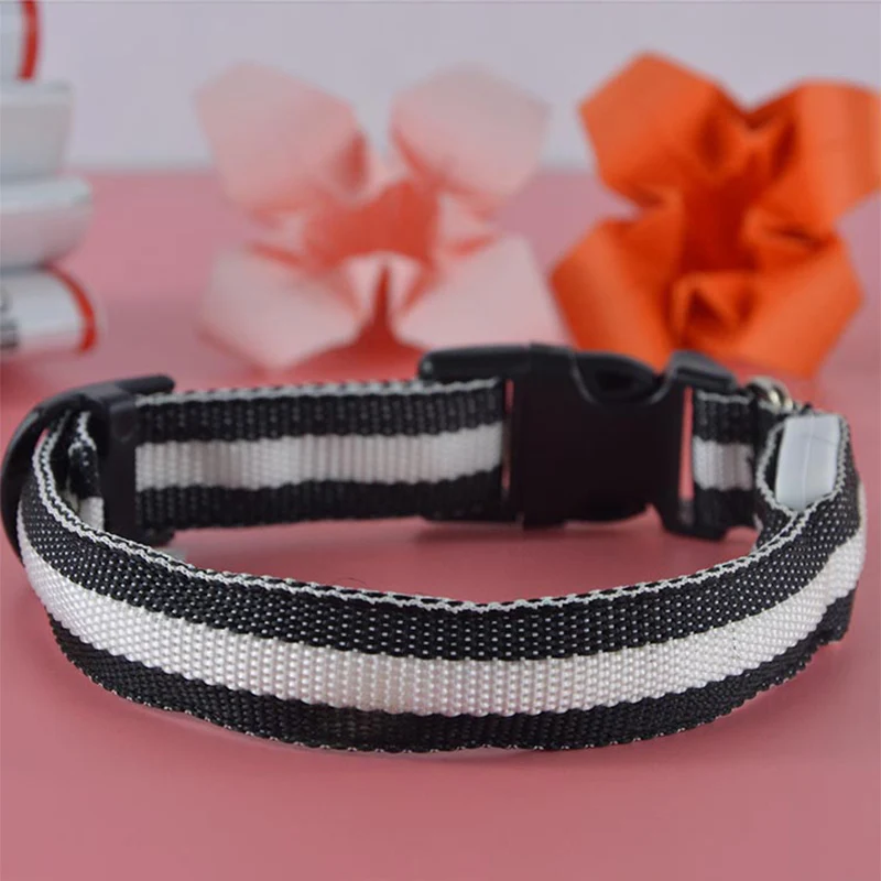 2.5cm Width Nylon Striped Night Safety Dog Collar Double Led Light-up Flashing Pet Necklace | Дом и сад