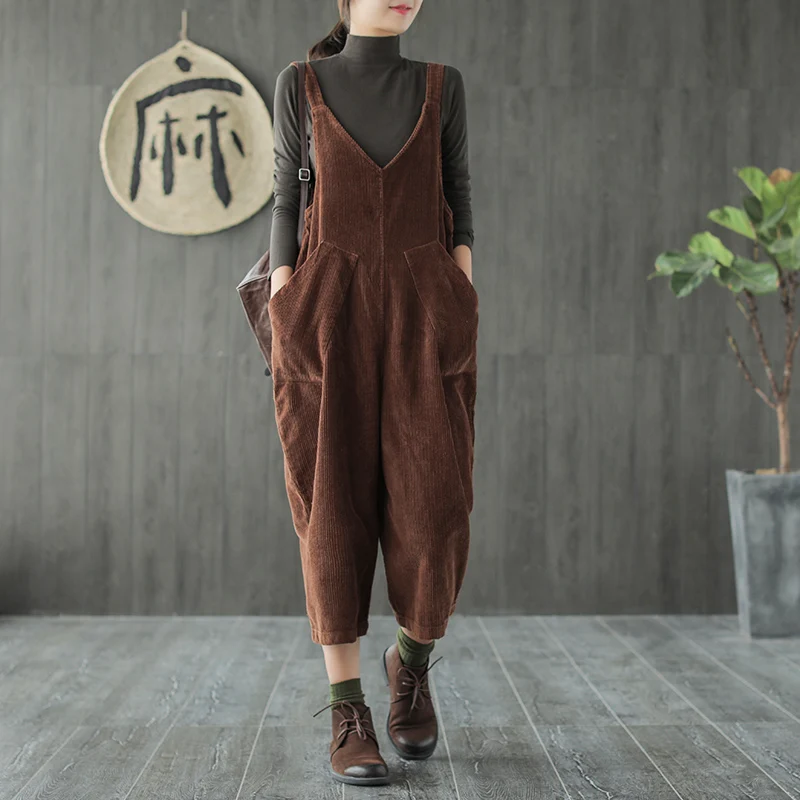 Осенние зимние комбинезоны ретро женские свободные новые Mori girl с v образным