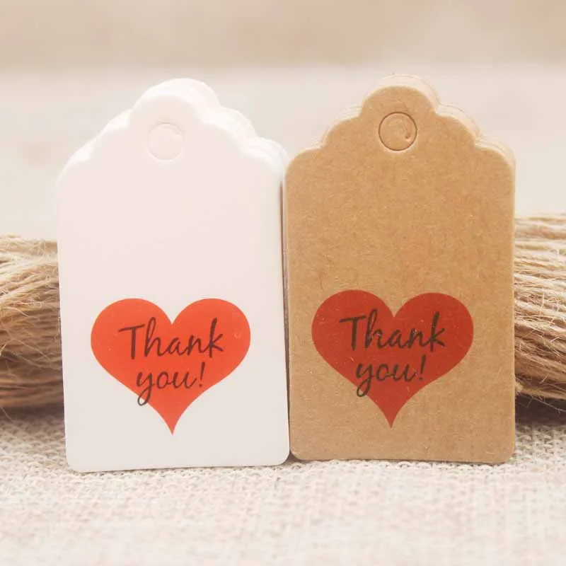 5*3cm DIY handmade gifts tag scallop Thank you Red heart wedding/ cookies /crafts/bakery /candy label100pc+100ropes | Дом и сад