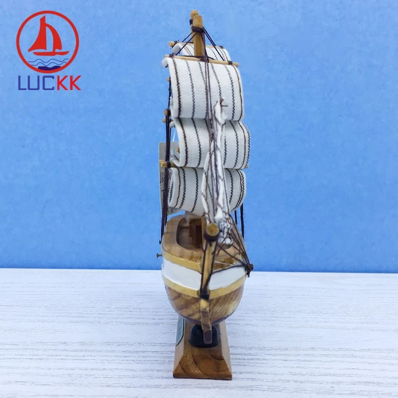 LUCKK 16CM Scandinavian Wooden Model Ships Nordic Crafts Home Interior Decoration Nautical Handmade Sailboat Birthday Gift Kids | Дом и сад