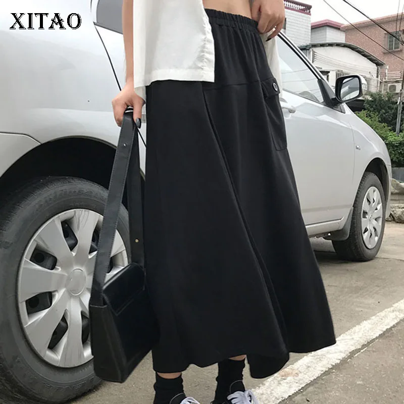 [XITAO] Длинная женская мода koea 2019 летняя однотонная трапециевидная Свободная юбка